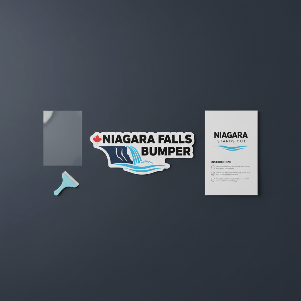 Niagara Falls Bumper Sticker package — vinyl decal, transfer tape, squeegee, application guide included