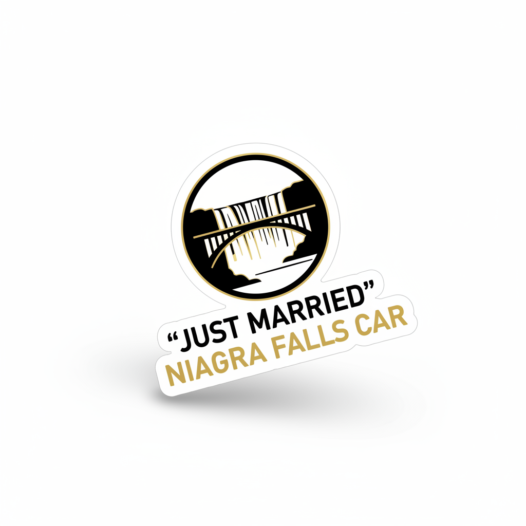 "Just Married" Niagara Falls Car Decal — waterproof vinyl sticker, Made in Canada, 7-Year Guarantee