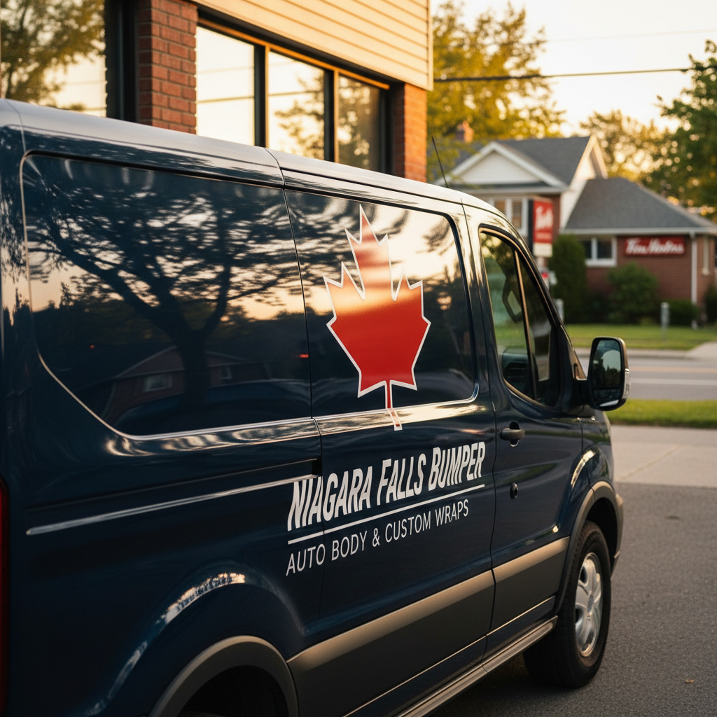 Niagara Falls Bumper Sticker applied to service vehicle — professional branding, Niagara Region Ontario