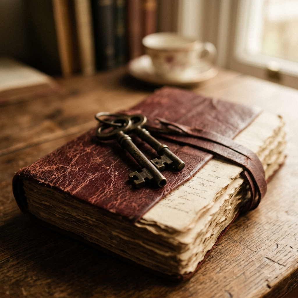 Antique brass keys on worn leather — the enterprise partnership, full ownership.